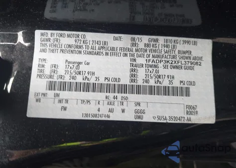 2015 Ford Focus Se z USA, uszkodzony, nr VIN 1FADP3K2XFL379082